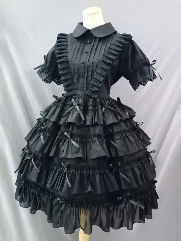 Gothic Lolita Dresses Lace Bows Black