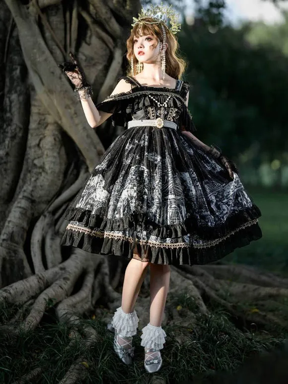 Gothic Lolita Dresses Lace Ruffles Black White