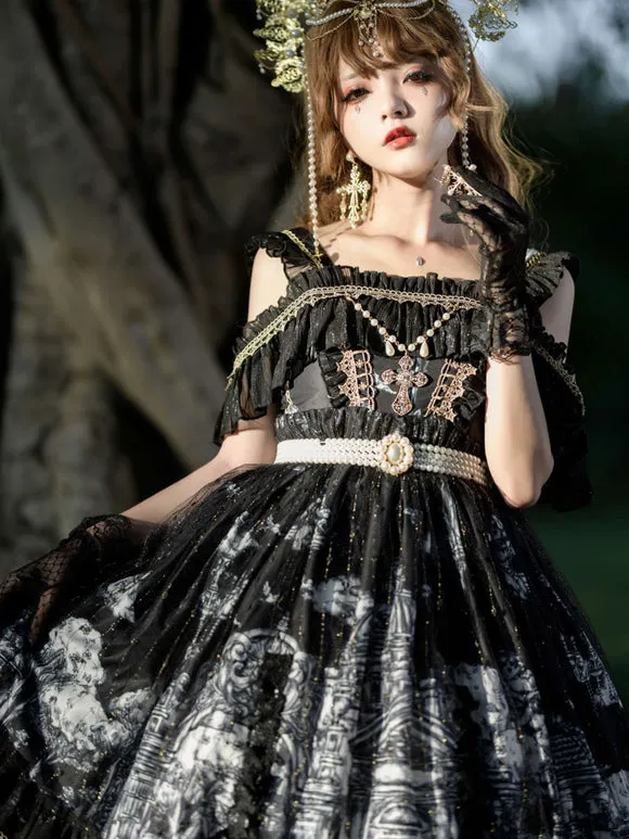 Gothic Lolita Dresses Lace Ruffles Black White