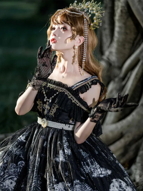 Gothic Lolita Dresses Lace Ruffles Black White