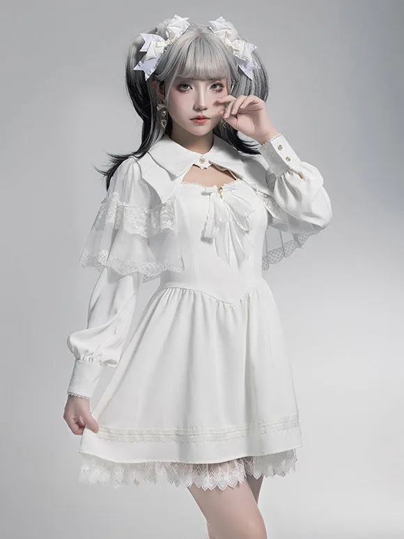Gothic Lolita Dresses Layered Lace Bows Mini Cape Ruffled Skirt Gothic Dress