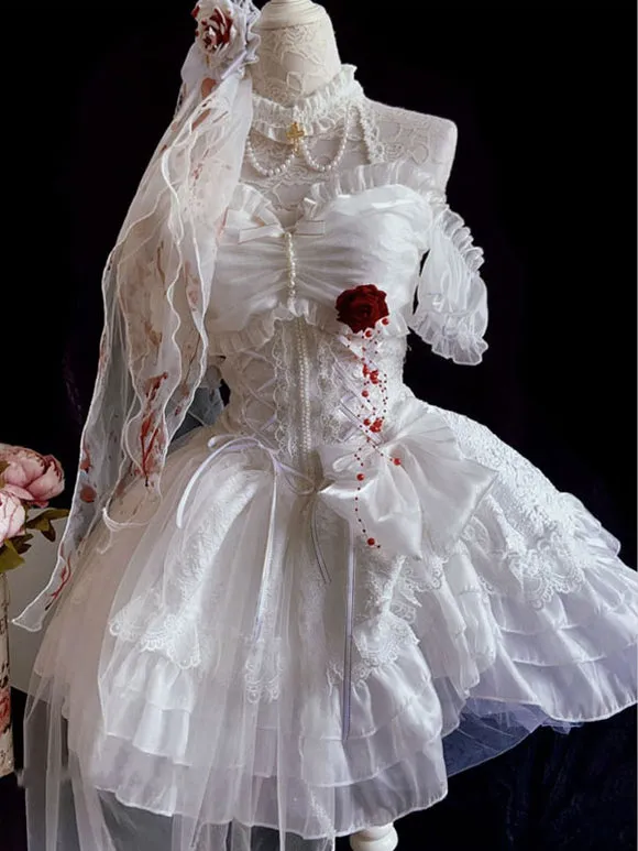 Gothic Lolita Dresses Rose Bows White Adjustable Elastic
