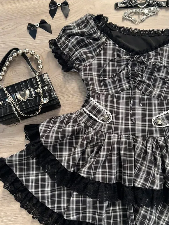 Gothic Lolita Dresses Ruffles Plaid Black Black