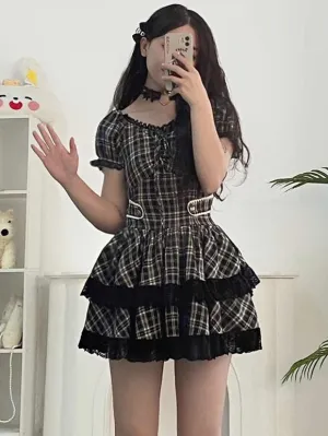 Gothic Lolita Dresses Ruffles Plaid Black Black