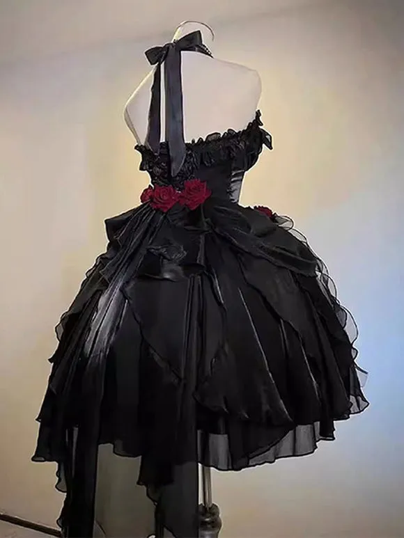 Gothic Lolita Dresses Ruffles Bows Black Ecru White