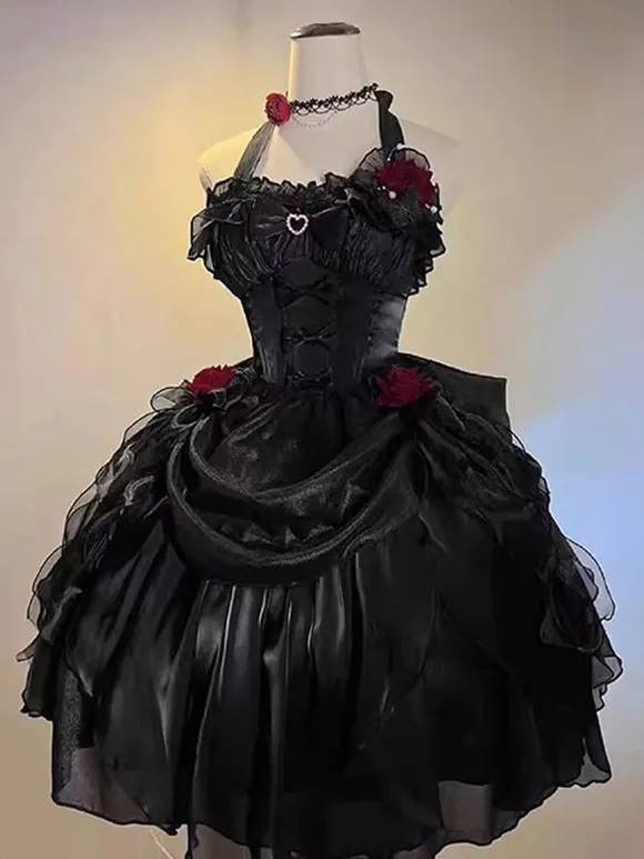 Gothic Lolita Dresses Ruffles Bows Black Ecru White