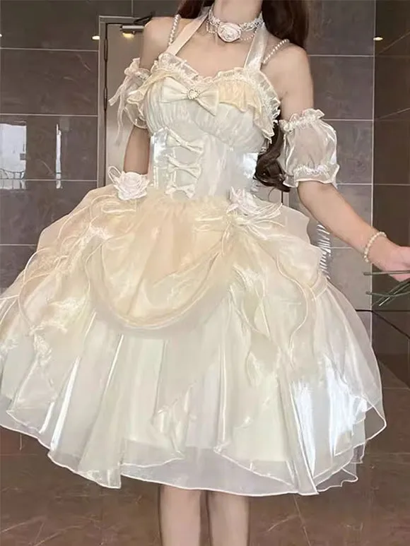 Gothic Lolita Dresses Ruffles Bows Black Ecru White
