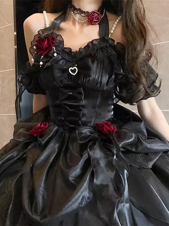 Gothic Lolita Dresses Ruffles Bows Black Ecru White