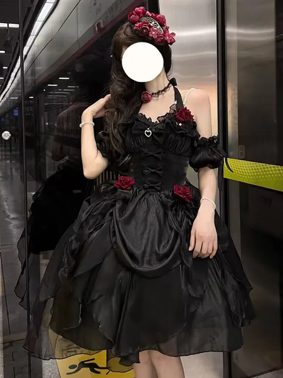 Gothic Lolita Dresses Ruffles Bows Black Ecru White