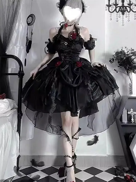 Gothic Lolita Dresses Ruffles Bows Black Ecru White