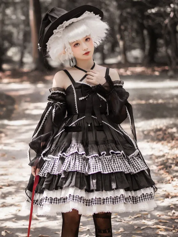 Gothic Lolita Dresses Ruffles Bows Plaid Black