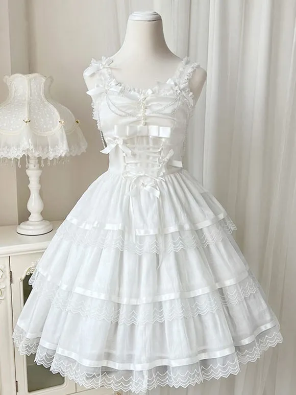 Gothic Lolita Dresses Ruffles Chains White White