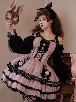 Gothic Lolita Dresses Ruffles Flowers Pink Pink