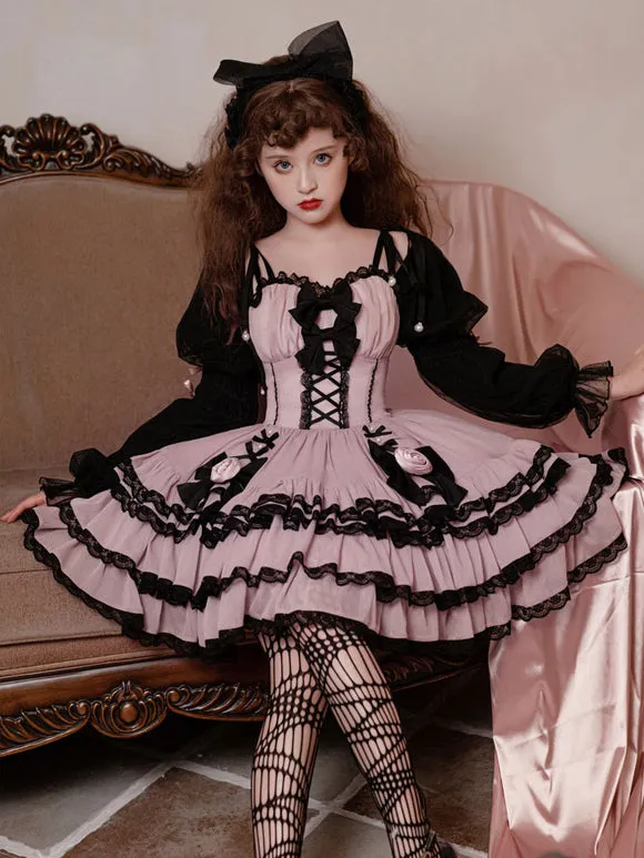 Gothic Lolita Dresses Ruffles Flowers Pink Pink