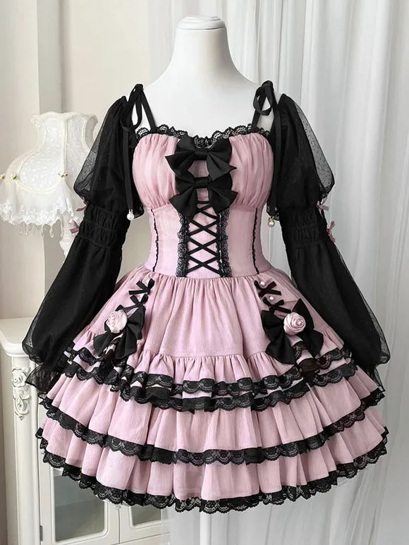 Gothic Lolita Dresses Ruffles Flowers Pink Pink