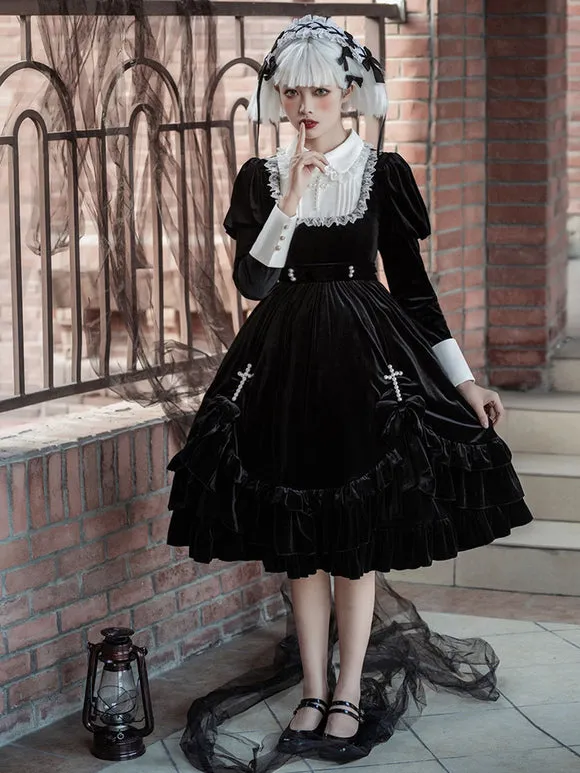 Gothic Lolita Dresses Ruffles Lace Black