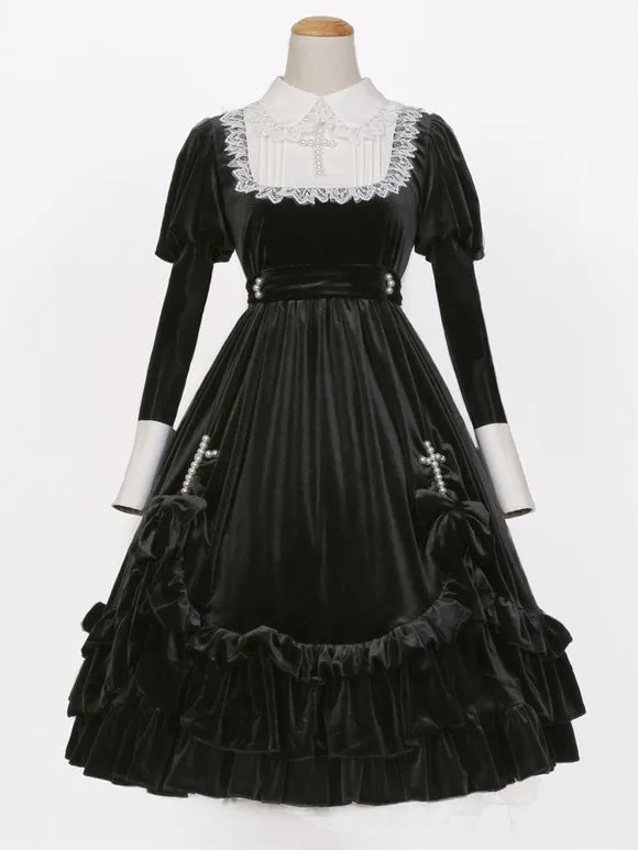 Gothic Lolita Dresses Ruffles Lace Black