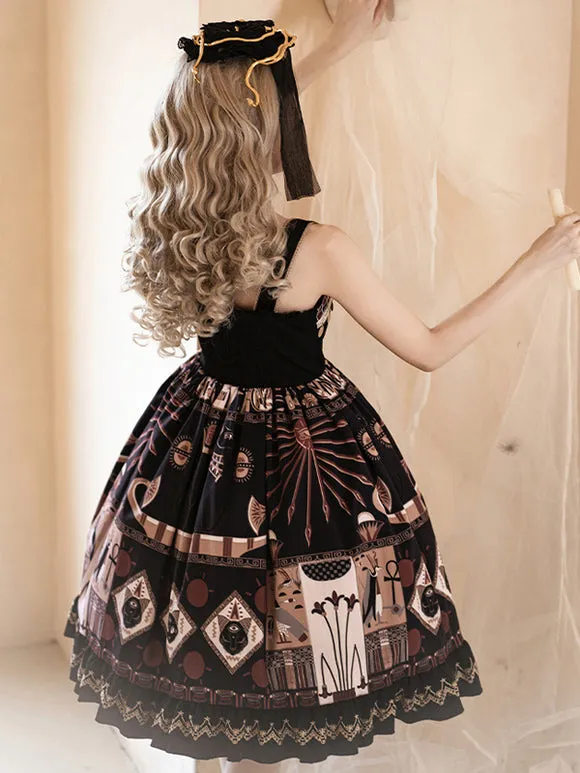 Gothic Lolita Dresses Ruffles Lace Floral Print Black Black
