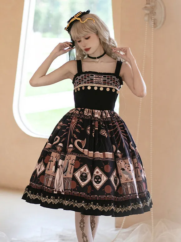 Gothic Lolita Dresses Ruffles Lace Floral Print Black Black