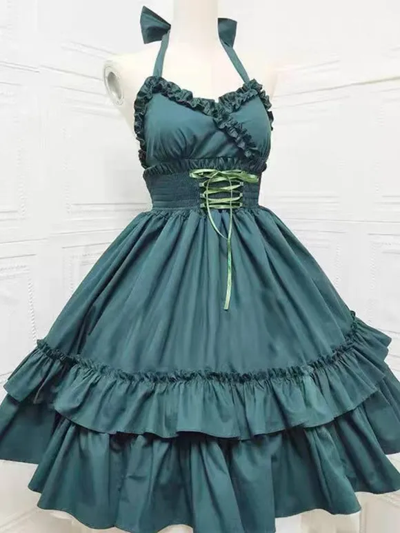 Gothic Lolita Dresses Ruffles Lace Up Black White