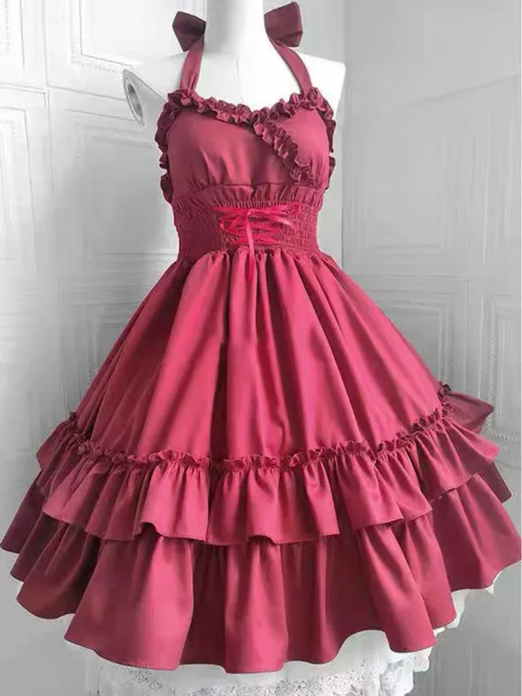 Gothic Lolita Dresses Ruffles Lace Up Black White