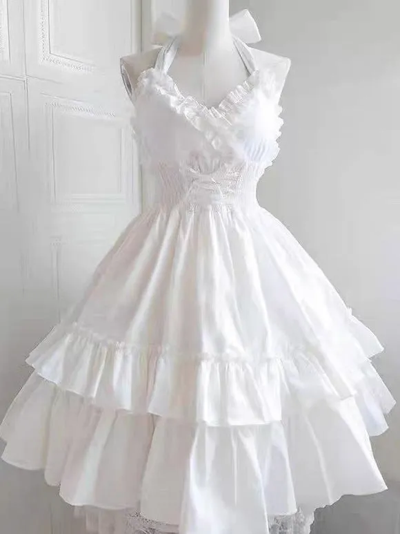 Gothic Lolita Dresses Ruffles Lace Up Black White