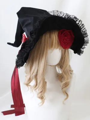Gothic Lolita Hat Red Flowers Accessory Polyester Lolita Accessories