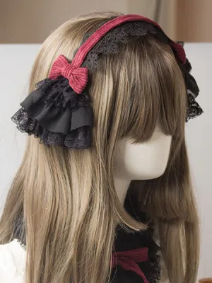 Gothic Lolita Headdress Lace Bow Two Tone Lolita Hair Accessory