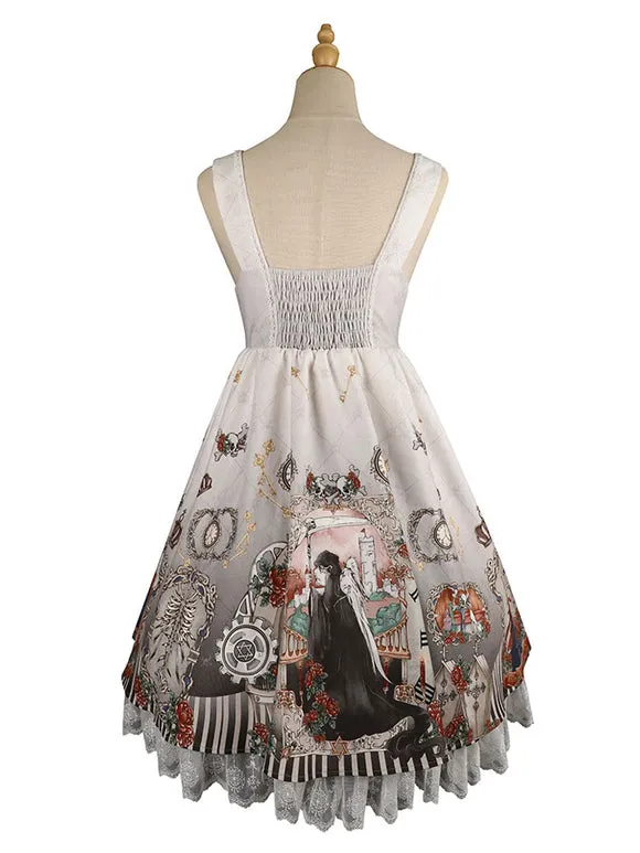 Gothic Lolita JSK Dress Bows Sleeveless Skeleton Pattern Black Lolita Jumper Skirt
