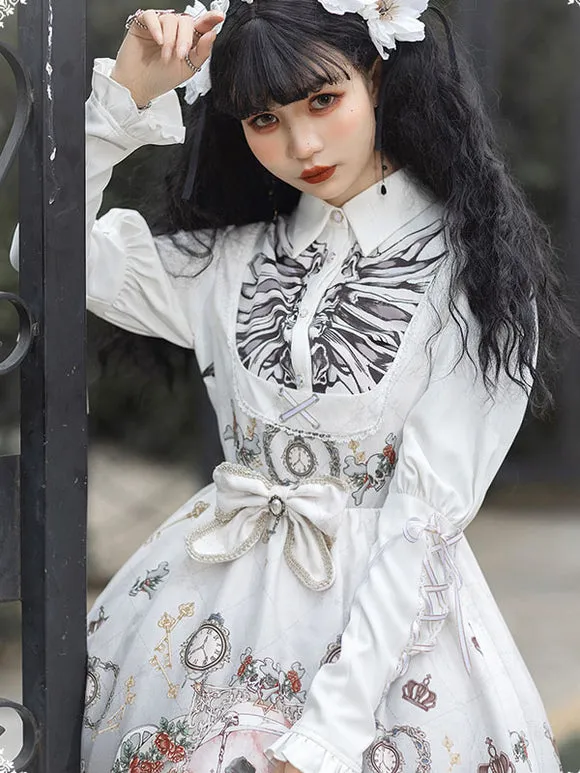 Gothic Lolita JSK Dress Bows Sleeveless Skeleton Pattern Black Lolita Jumper Skirt
