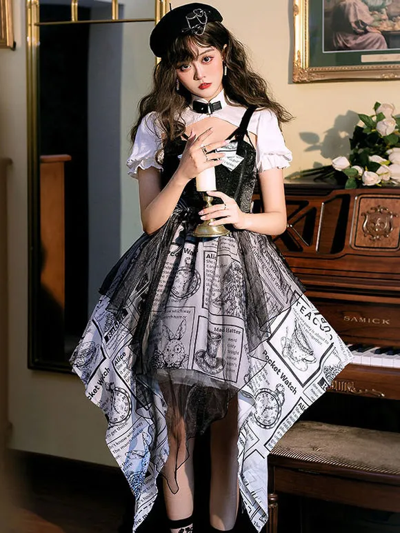 Gothic Lolita OP Dress Black Bows Short Sleeve Polyester Lolita One Piece Dress