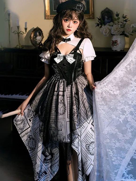 Gothic Lolita OP Dress Black Bows Short Sleeve Polyester Lolita One Piece Dress