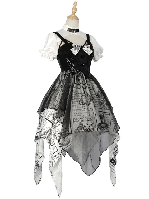 Gothic Lolita OP Dress Black Bows Short Sleeve Polyester Lolita One Piece Dress