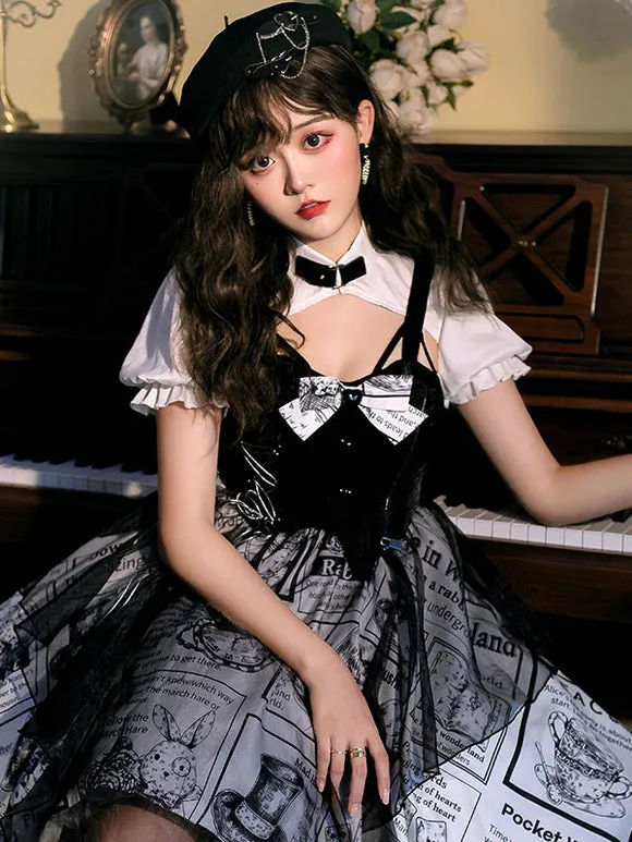 Gothic Lolita OP Dress Black Bows Short Sleeve Polyester Lolita One Piece Dress