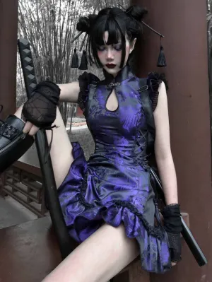 Gothic Lolita OP Dress Purple Sleeveless Polyester Jacquard Pattern Chinese Style Lolita Dress