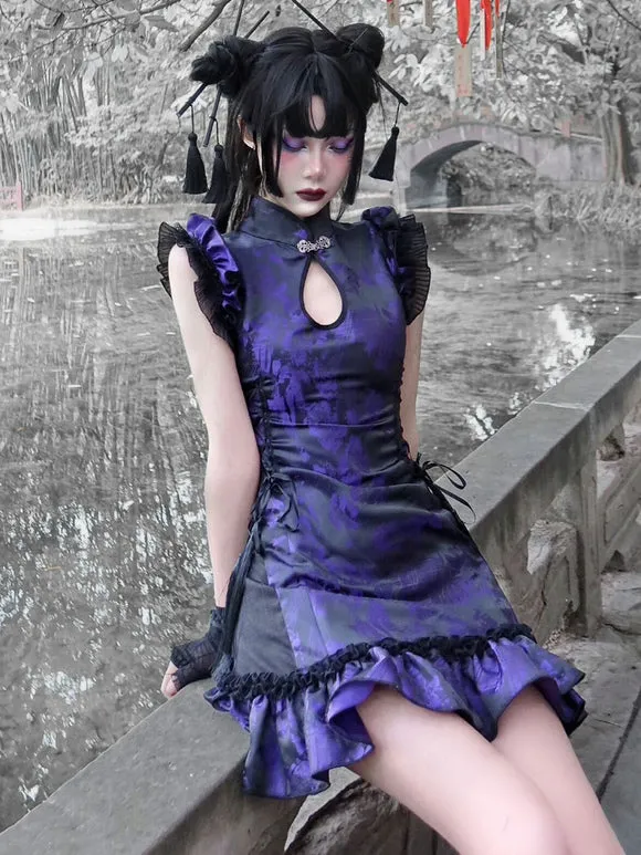 Gothic Lolita OP Dress Purple Sleeveless Polyester Jacquard Pattern Chinese Style Lolita Dress