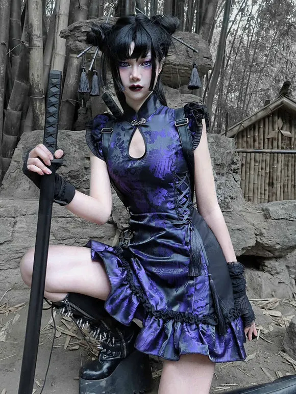Gothic Lolita OP Dress Purple Sleeveless Polyester Jacquard Pattern Chinese Style Lolita Dress