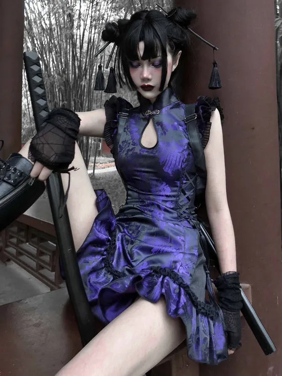 Gothic Lolita OP Dress Purple Sleeveless Polyester Jacquard Pattern Chinese Style Lolita Dress