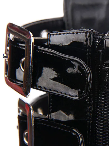 Gothic Lolita Sandal Grommet Buckle Platform Glazed PU Black Lolita Shoes