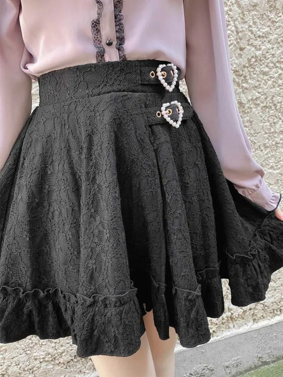 Gothic Lolita Skirt Black Grommets Ruffles Lolita Skirts