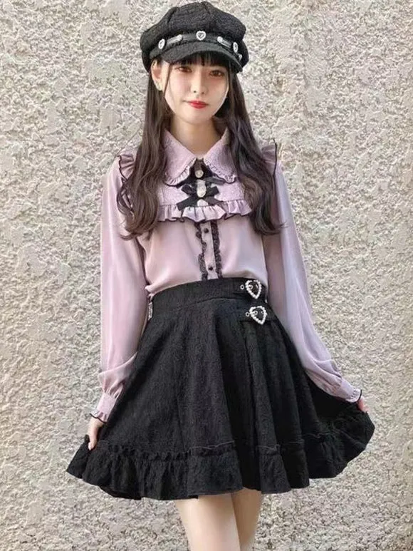 Gothic Lolita Skirt Black Grommets Ruffles Lolita Skirts