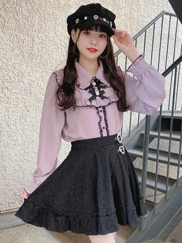 Gothic Lolita Skirt Black Grommets Ruffles Lolita Skirts