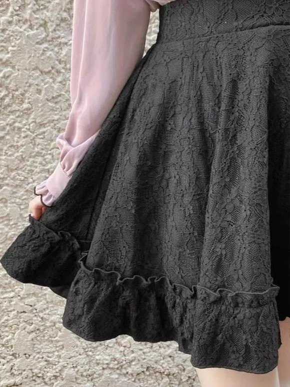 Gothic Lolita Skirt Black Grommets Ruffles Lolita Skirts