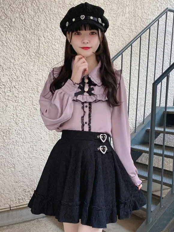 Gothic Lolita Skirt Black Grommets Ruffles Lolita Skirts