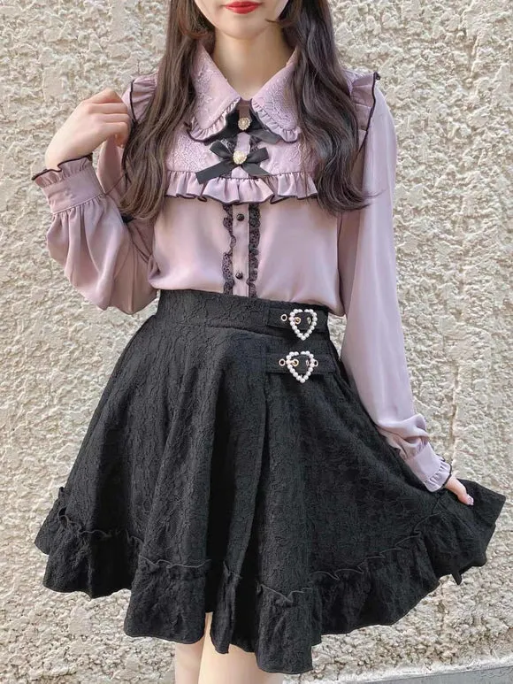 Gothic Lolita Skirt Black Grommets Ruffles Lolita Skirts
