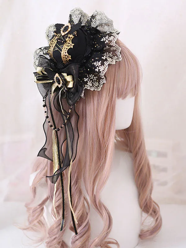 Gothic Top Hat Lace Bow Fascinator Hair Clip Vintage Accessory