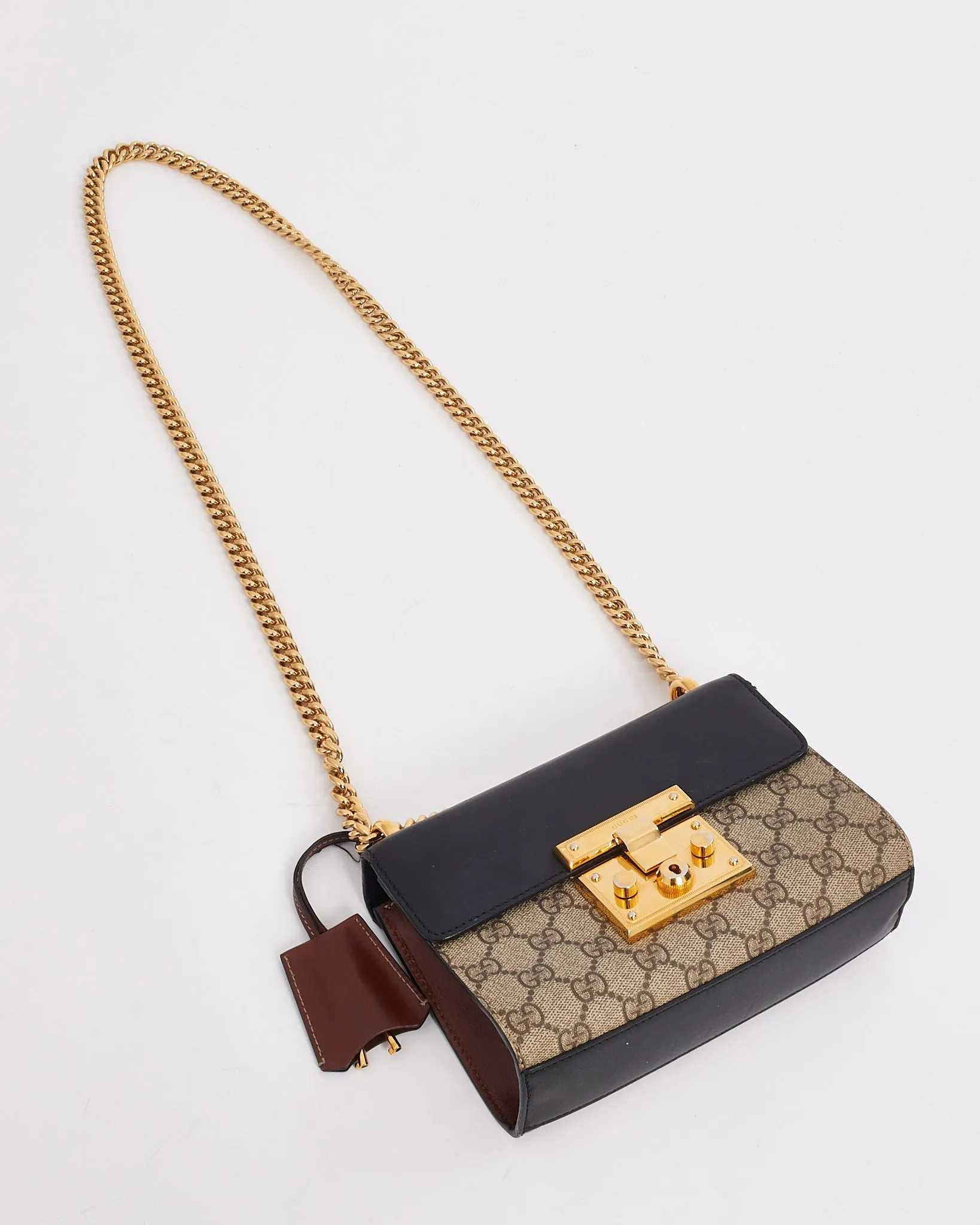 Gucci Black/Beige GG Supreme Canvas Small GG Padlock Shoulder Bag