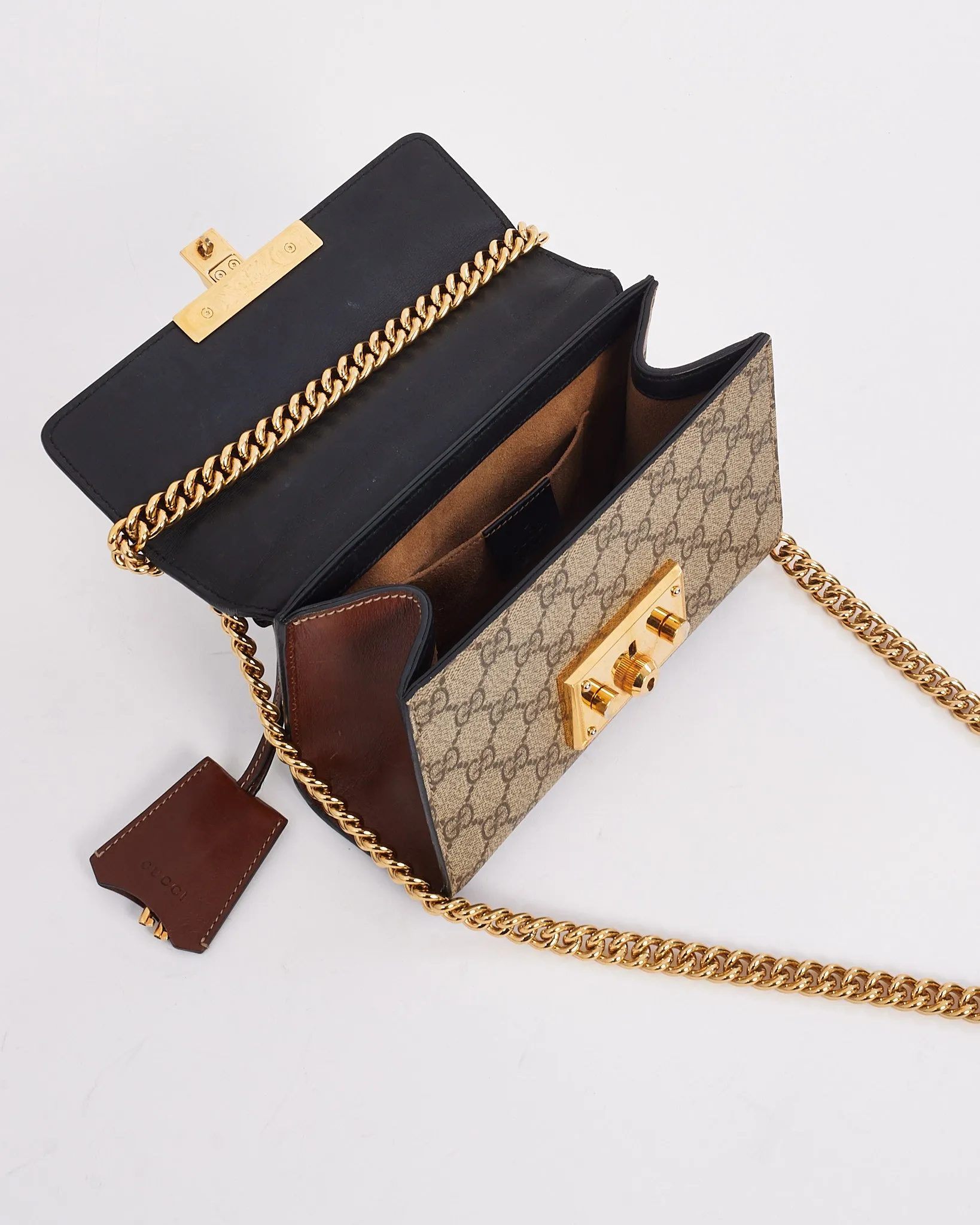 Gucci Black/Beige GG Supreme Canvas Small GG Padlock Shoulder Bag