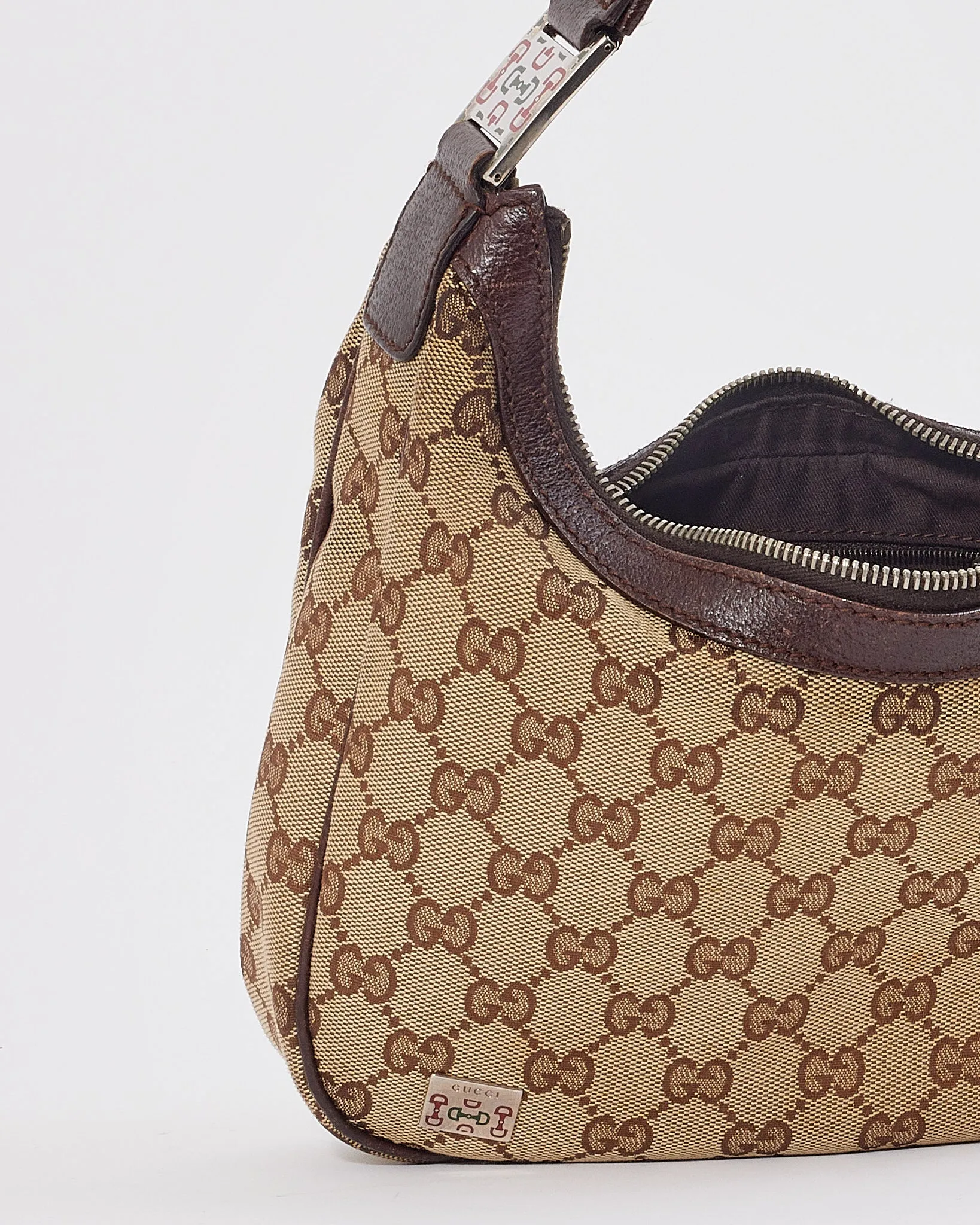 Gucci Brown GG Canvas Print Web Detail Shoulder Bag
