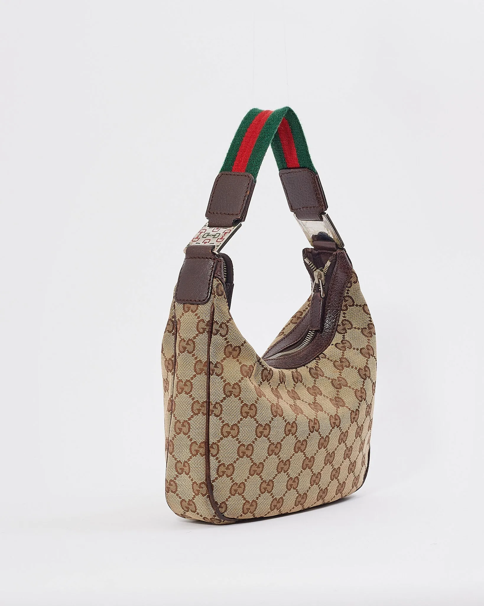 Gucci Brown GG Canvas Print Web Detail Shoulder Bag